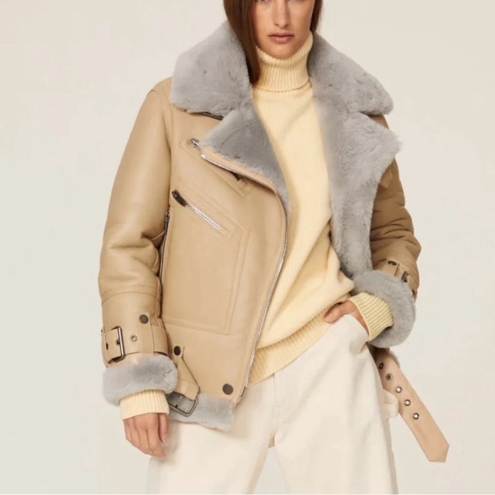 The Arrivals Moya Leather & Shearling Coat - Size S
